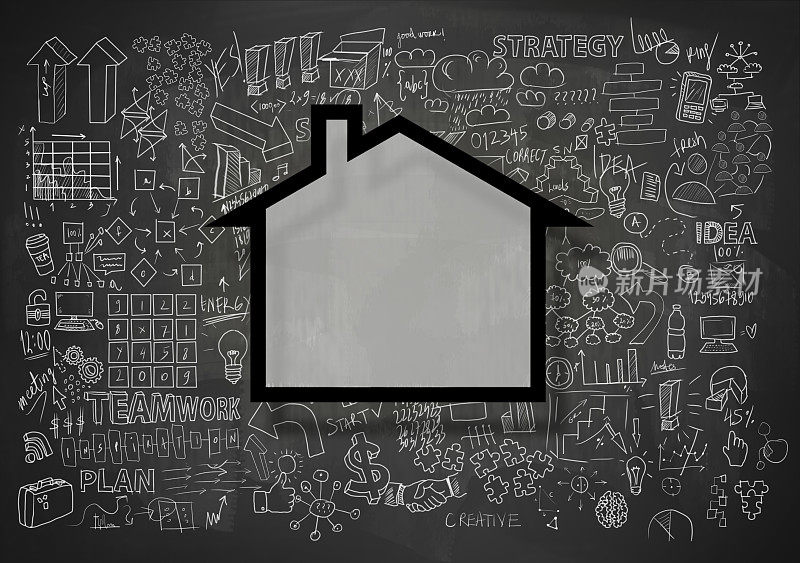 HOME CONCEPT with charts and diagrams on blue blackboard(点击查看更多)